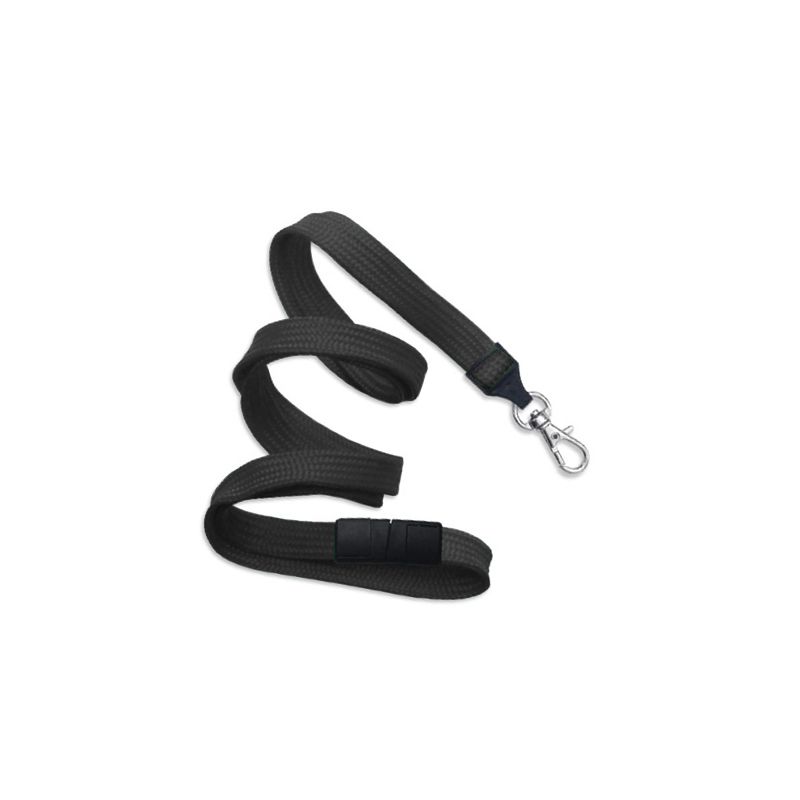Lanyard flach 10 mm Karabinerhaken Break-Away Schwarz